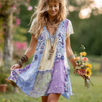Încarcă imaginea în vizualizatorul Galerie, Rochie scurtă pentru femei, cu imprimeu floral retro, din bumbac și in
