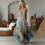 Încarcă imaginea în vizualizatorul Galerie, Rochie cu imprimeu tie-dye și broderie Tencel, cu decolteu adânc în V
