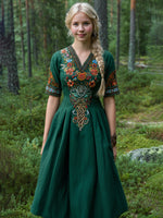 Încarcă imaginea în vizualizatorul Galerie, Rochie maxi pentru femei cu broderie florală celtică

