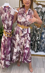Încarcă imaginea în vizualizatorul Galerie, Rochie elegantă fără mâneci, cu imprimeu floral și nasturi
