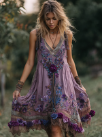 Încarcă imaginea în vizualizatorul Galerie, Rochie fără mâneci pentru femei, cu broderie florală vintage
