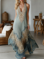 Încarcă imaginea în vizualizatorul Galerie, Rochie cu imprimeu tie-dye și broderie Tencel, cu decolteu adânc în V
