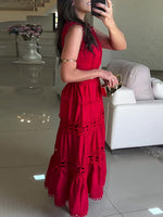 Încarcă imaginea în vizualizatorul Galerie, Rochie maxi vintage fără mâneci, brodată cu dantelă și bumbac
