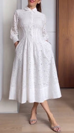 Încarcă imaginea în vizualizatorul Galerie, Rochie de damă cu rever, imprimeu, scobit în talie, culoare solidă, casual
