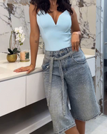 Încarcă imaginea în vizualizatorul Galerie, Pantaloni decorativi drepți din denim, crop

