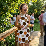 Încarcă imaginea în vizualizatorul Galerie, ✨ Rochie cu imprimeu în A, cu halter, care scoate în evidență silueta – Imprimeu cu buline, fără mâneci, perfectă pentru vacanță
