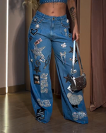 Încarcă imaginea în vizualizatorul Galerie, Blugi cu design cu diamante
