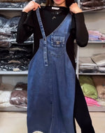 Încarcă imaginea în vizualizatorul Galerie, 💃Fustă din denim pentru femei, cu guler rotund și bretele, din două piese, falsă
