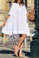 Încarcă imaginea în vizualizatorul Galerie, Rochie casual lejeră de culoare solidă cu guler de damă
