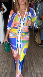 Încarcă imaginea în vizualizatorul Galerie, Rochie de damă cu imprimeu, subțire, cu decolteu în V și bretele
