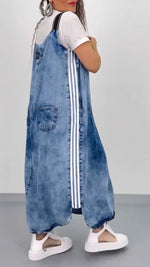 Încarcă imaginea în vizualizatorul Galerie, Rochie de damă din denim cu dungi laterale și decolteu în U
