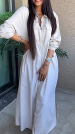 Încarcă imaginea în vizualizatorul Galerie, Rochie casual de culoare solidă pentru femei, cu guler și fermoar
