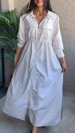 Încarcă imaginea în vizualizatorul Galerie, Rochie casual de culoare solidă pentru femei, cu guler și fermoar
