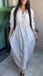 Încarcă imaginea în vizualizatorul Galerie, Rochie casual de culoare solidă pentru femei, cu guler și fermoar
