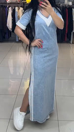 Încarcă imaginea în vizualizatorul Galerie, Rochie de damă cu decolteu în V și crăpătură verticală, lejeră, casual
