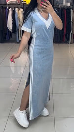 Încarcă imaginea în vizualizatorul Galerie, Rochie de damă cu decolteu în V și crăpătură verticală, lejeră, casual
