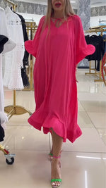 Încarcă imaginea în vizualizatorul Galerie, Rochie de damă cu decolteu în V, cu volane, culoare solidă, lejeră, casual
