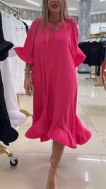 Încarcă imaginea în vizualizatorul Galerie, Rochie de damă cu decolteu în V, cu volane, culoare solidă, lejeră, casual

