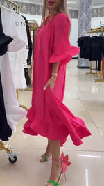 Încarcă imaginea în vizualizatorul Galerie, Rochie de damă cu decolteu în V, cu volane, culoare solidă, lejeră, casual
