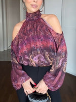 Încarcă imaginea în vizualizatorul Galerie, Top casual cu imprimeu pe umeri și guler rotund pentru femei
