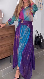 Încarcă imaginea în vizualizatorul Galerie, Costum casual pentru femei cu rever pătat și fustă neregulată
