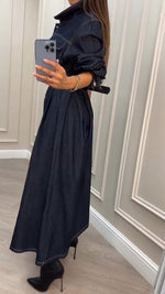 Încarcă imaginea în vizualizatorul Galerie, Rochie casual cu guler din denim și nasturi
