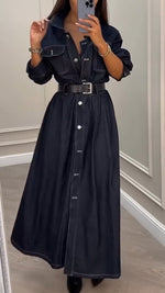 Încarcă imaginea în vizualizatorul Galerie, Rochie casual cu guler din denim și nasturi
