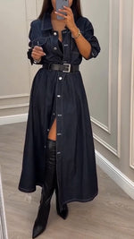 Încarcă imaginea în vizualizatorul Galerie, Rochie casual cu guler din denim și nasturi
