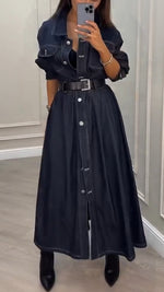 Încarcă imaginea în vizualizatorul Galerie, Rochie casual cu guler din denim și nasturi
