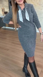 Încarcă imaginea în vizualizatorul Galerie, Rochie casual tricotată cu guler rever pentru femei
