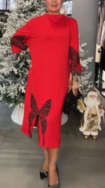 Încarcă imaginea în vizualizatorul Galerie, Rochie de seară lejeră cu imprimeu fluture și strasuri pentru femei, cu guler rotund, casual
