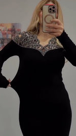 Încarcă imaginea în vizualizatorul Galerie, Rochie elegantă pentru femei, cu decupaj din strasuri, model patchwork
