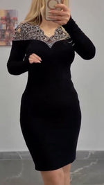 Încarcă imaginea în vizualizatorul Galerie, Rochie elegantă pentru femei, cu decupaj din strasuri, model patchwork
