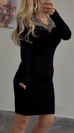 Încarcă imaginea în vizualizatorul Galerie, Rochie elegantă pentru femei, cu decupaj din strasuri, model patchwork
