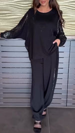 Încarcă imaginea în vizualizatorul Galerie, Costum casual cu ștanțare la cald pentru femei, cu guler rotund, cu strasuri, cu guler rotund
