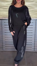 Încarcă imaginea în vizualizatorul Galerie, Costum casual cu ștanțare la cald pentru femei, cu guler rotund, cu strasuri, cu guler rotund
