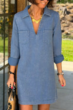 Încarcă imaginea în vizualizatorul Galerie, Women's Collared Double Pocket Denim Casual Dress
