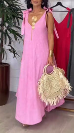 Încarcă imaginea în vizualizatorul Galerie, Rochie casual de culoare solidă pentru femei cu bretele
