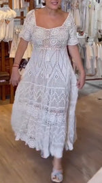 Încarcă imaginea în vizualizatorul Galerie, Rochie elegantă casual pentru femei, cu guler pătrat, din dantelă, culoare solidă
