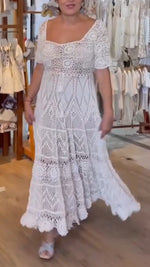Încarcă imaginea în vizualizatorul Galerie, Rochie elegantă casual pentru femei, cu guler pătrat, din dantelă, culoare solidă
