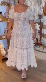 Încarcă imaginea în vizualizatorul Galerie, Rochie elegantă casual pentru femei, cu guler pătrat, din dantelă, culoare solidă
