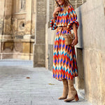 Încarcă imaginea în vizualizatorul Galerie, Rochie camasa colorata cu motive geometrice
