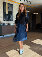 Încarcă imaginea în vizualizatorul Galerie, Rochie sport neagră cu buzunare mari și garnitură din denim
