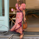 Încarcă imaginea în vizualizatorul Galerie, Rochie maxi elegantă roz cu mâneci scurte
