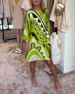 Încarcă imaginea în vizualizatorul Galerie, Rochie elegantă cu guler rotund și imprimeu mătase
