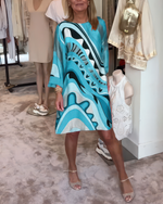 Încarcă imaginea în vizualizatorul Galerie, Rochie elegantă cu guler rotund și imprimeu mătase
