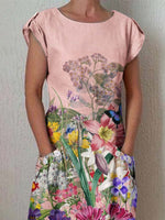 Încarcă imaginea în vizualizatorul Galerie, Rochie vintage din bumbac și in pentru femei, cu model floral clasic și buzunare
