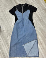 Încarcă imaginea în vizualizatorul Galerie, 💓Fustă de damă din denim cu guler rotund și imprimeu petic
