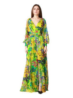Încarcă imaginea în vizualizatorul Galerie, Rochie maxi din șifon, cu decolteu în V, în culori vibrante
