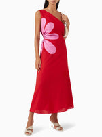 Încarcă imaginea în vizualizatorul Galerie, Rochie midi cu umerii goi și imprimeu floral poziționat
